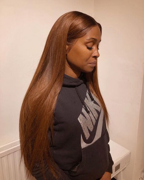 Light Brown Wig Install, Light Brown Sew In, Brown Sew In, Chestnut Brown Hair On Black Women, Fall Hair Dye, Honey Brown Hair, Ginger Hair Color, Colored Curly Hair, Dyed Natural Hair