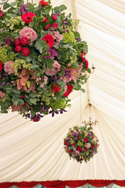 Large floral spheres hanging in a Marquee Flower Hanging, Hanging Ideas, Flower Chandelier, Wedding Of The Year, Flower Studio, Tie Design, Wedding Receptions, Floral Wedding, Wedding Reception