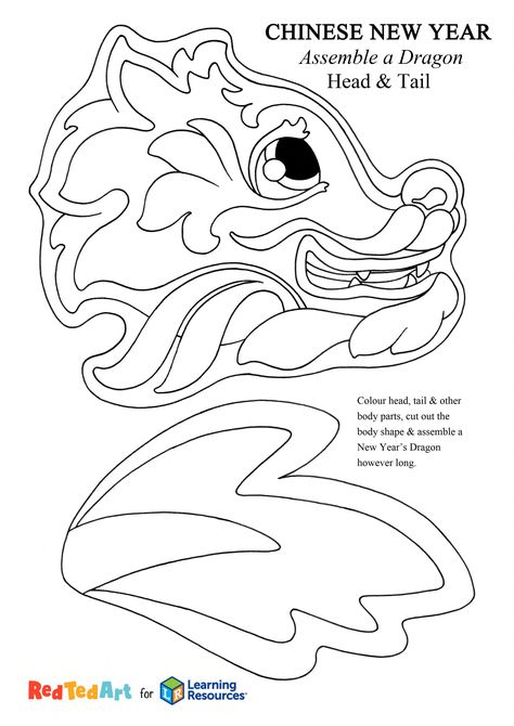 Lunar New Year Dragon Craft | Learning Resources UK Dragon Head Printable, Chinese New Year Crafts For Kindergarten, Kindergarten Lunar New Year, Chinese New Year Dragon Craft Preschool, Year Of The Dragon Art For Kids, Year Of The Dragon Coloring Page, Lunar New Year Projects For Kids, Lunar New Year Preschool Crafts, China Activities For Preschool