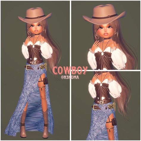 dti dress to impress cowgirl cowboy wild west outfit Cowgirl Dti Outfit, Dti Theme Wild West, Wild West Dress To Impress Outfit, Wild West Dti Outfit, Dress To Impress Cowboy Theme, Dti Country Glam Outfit Idea, Cowboy Dti Outfit, Cowboy Outfit Dress To Impress, Cowgirl Dress To Impress