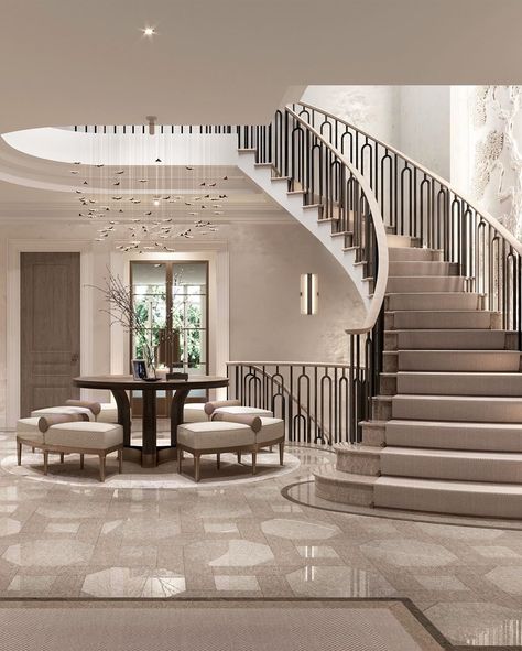 SOPHIE PATERSON’s Instagram profile post: “Our design for the entrance hall of a London project currently under construction #sophiepatersoninteriors #luxuryinteriors #entrancehall…” تحت الدرج, Sophie Paterson Interiors, Front Foyer, Sophie Paterson, Luxury Staircase, House Staircase, Stair Railing Design, Home Stairs Design, French Home Decor