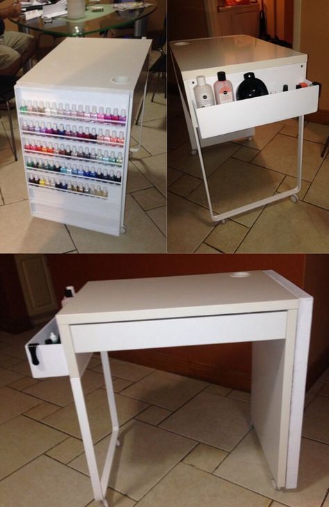 Ikea Nail Desk, Home Nail Salon Ideas, Do It Yourself Nails, Manicure Station, Nail Room Ideas, Nail Desk, Nail Station, Home Nail Salon, Nail Salon Decor