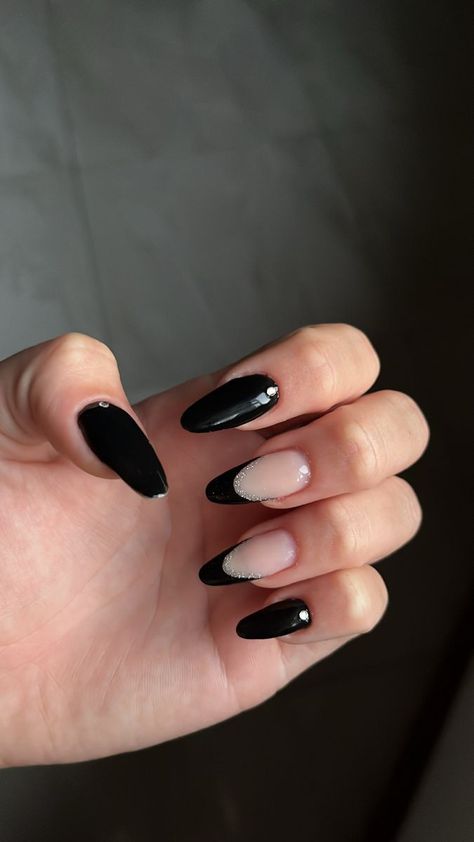 French Tip One Nail Design, Black Nail Inspo 2024, Black Acrylic Nails, White Acrylic Nails, Her Nails, Nails Only, Silver Nails, Prom Nails, Minimalist Nails