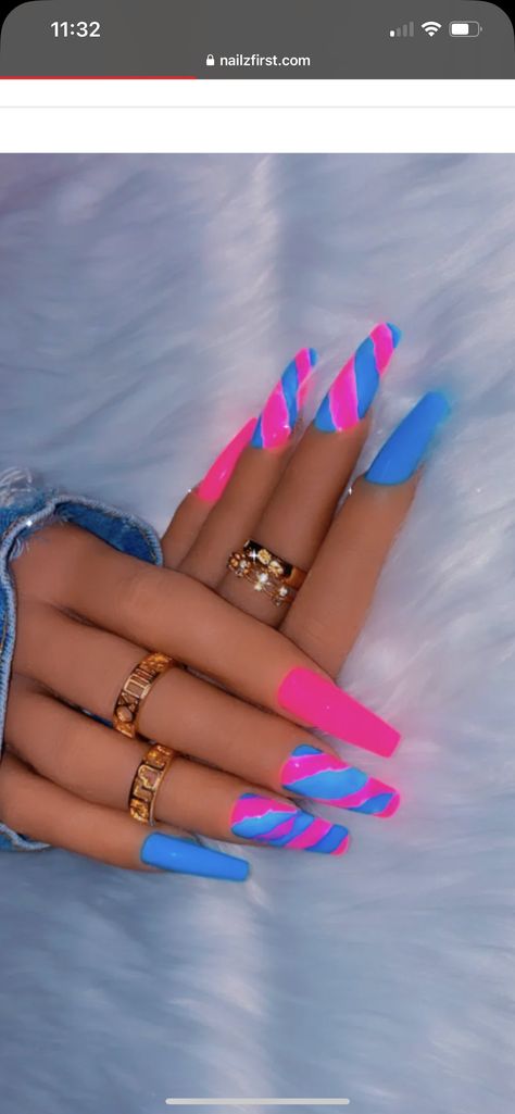 Neon Blue Nails, Hoco Nails, Hot Pink Nails, Color Nails, Blue Birthday, Birthday Nails, Neon Blue, Blue Nails, Coffin Nails