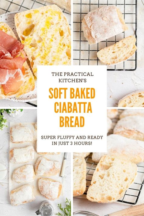 Whip up a batch of soft and fluffy ciabatta bread in just 3 hours with this easy recipe! Perfect for sandwiches or dipping in olive oil. Homestead Vibes, Homemade Ciabatta, Homemade Ciabatta Bread, The Practical Kitchen, Ciabatta Bread Recipe, Ciabatta Rolls, Ciabatta Bread, Practical Kitchen, Soft Bakes