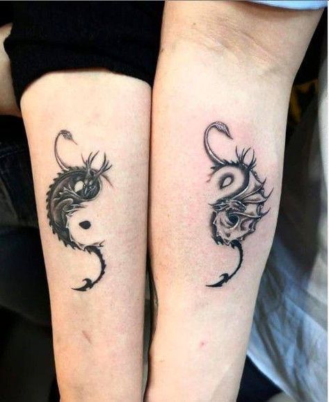 Dragon Tattoo For Couples, Infinity Tattoos For Couples, Infinity Couple Tattoos, Partner Tattoos, Yin Yang Tattoo, Maching Tattoos, Tattoos For Couples, Wife Tattoo, Yang Tattoo