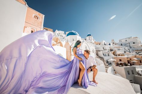 Santorini Maternity Shoot, Greece Maternity Shoot, Santorini Poses, Santorini Photographer, Flying Dress, Trip Photos, Santorini Travel, Pregnancy Outfits, Maternity Shoot