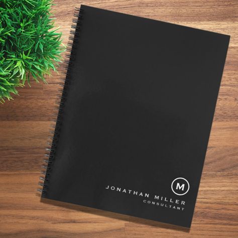 $20.60 | Professional Black & White Monogram Initial Notebook #business #professional #modern #simple #black #blackandwhite #monogrammed #minimalist #masculine #stylish Minimalist Office Supplies, Business Notebooks, Keepsake Journal, Minimalist Office, Executive Office, Minimalist Gifts, Modern Typography, Writing Pad, Personal Business Cards