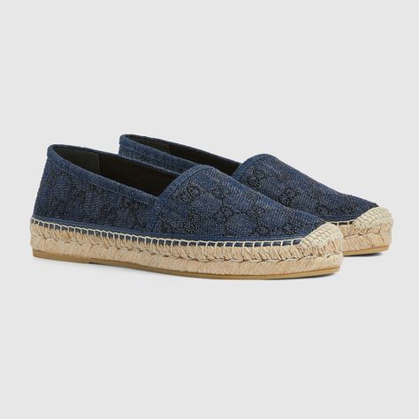 Shop the Women's espadrille with GG crystals in blue at GUCCI.COM. Enjoy Free Shipping and Complimentary Gift Wrapping. Gucci Espadrilles For Beach, Gucci Elegant Luxury Espadrilles, Luxury Gucci Slip-on Espadrilles, Blue Slip-on Espadrilles With Textured Sole, Blue Open-toe Espadrilles With Woven Sole, Women's Espadrilles, Group Gifts, Free Logo, Gift Exchange