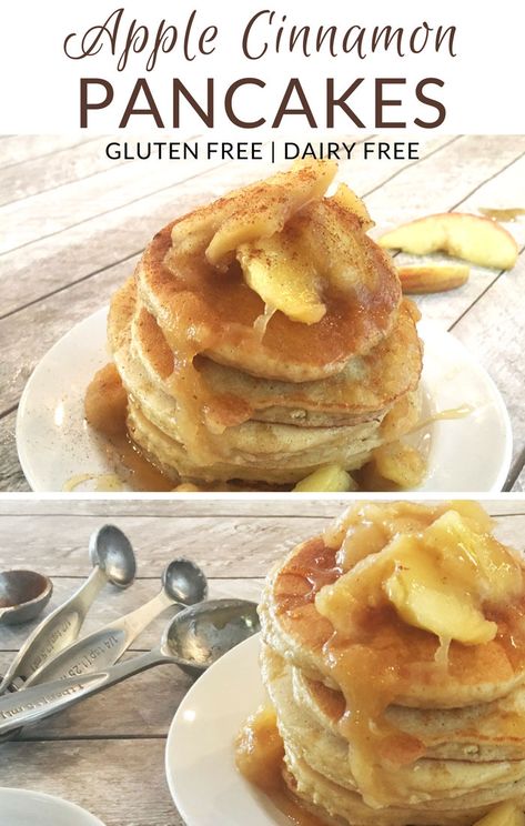 apple-cinnamon-gluten-free-pancakes Dairy Free Pancake Recipe, Cinnamon Pancakes Recipe, Healthy Pancake, Apple Cinnamon Pancakes, Dairy Free Pancakes, Celiac Recipes, Healthy Gluten Free Breakfast, Paleo Pancakes, Cinnamon Pancakes