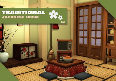 Traditional Japanese Room | ONI on Patreon Sims 4 Japanese House, Japanese Bed, Japanese Bathroom, Asian House, Japanese Bedroom, Traditional Japanese House, Asian Furniture, Japanese Room, Japanese Furniture