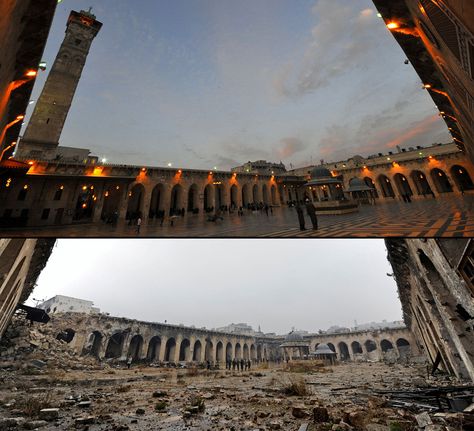 Aleppo, Syria before and after ~ Photo by...Omar Sanadiki/REUTERS© Syria Before And After, Umayyad Mosque, Aleppo Syria, Ruined City, Western World, Historical Pictures, Sociology, The Atlantic, Countries Of The World