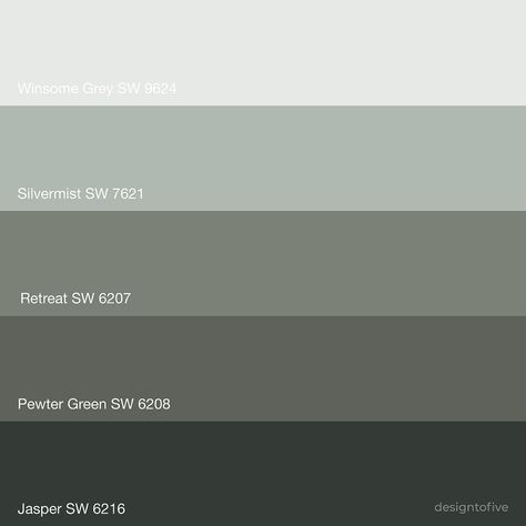 Sherwin Williams - Pewter Green SW 6208- Soothing Green Paint Color Ideas Dark Gray Green Kitchen Cabinets, Sw 6207 Retreat, Bathroom With Sage Green Cabinets, Sw Green Gray Paint Colors, Pewter Green Paint Color, Jasper Green Paint, Sage Green Gray Paint Colors, Sw 6208 Pewter Green, Sw Retreat Paint Coordinating Colors