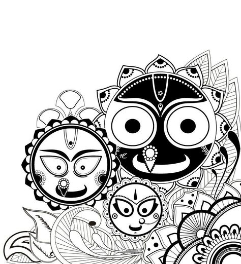 Jagannath Baladeva and Subhadra Puri Jagannath Tattoo, Puri Jagannath Painting, Puri Jagannath, Bengali Art, Easy Mandala Drawing, Buddha Art Painting, Boho Art Drawings, Doodle Art Drawing, Beautiful Art Paintings