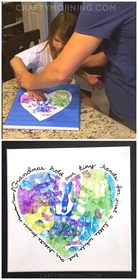 Heart handprint canvas for grandma or mom on Mother's Day! Great craft/gift for kids to make. Grandparents Painting, Handprint Canvas, Heart Handprint, Hand Print Art, Grandparents Day Crafts, Grandmas Mothers Day Gifts, Skirt Diy, Handprint Crafts, Mothers Day Crafts For Kids