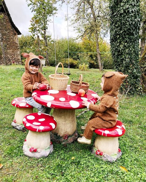 Deer Sitting, Mushroom Chair, Fairy Garden Art, Mushroom Stool, Fairy Baby Showers, Mushroom Crafts, Mushroom Table, Garden Fire Pit, Fairy Parties