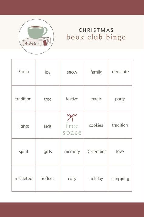 Christmas Book Club bingo Book Club Games, Christmas Book Club, Book Club Activities, Best Christmas Books, Club Games, Christmas Bingo Game, How To Read More, Celebrity Books, Book Club Reads