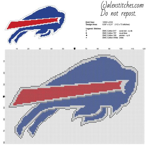 Buffalo Bills National Football League NFL team free cross stitch pattern 112 x 73 stitches 4 DMC threads colors Football Cross, Buffalo Bills Stuff, Buffalo Bills Hat, Free Cross Stitch Pattern, Buffalo Bills Logo, Free Cross Stitch Patterns, Bills Logo, Buffalo Bills Football, Bills Football