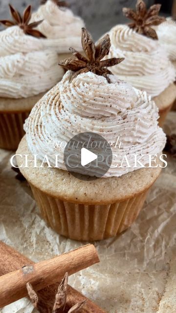 Simplicity and a Starter l McKenna Pulda on Instagram: "Sourdough Chai Cupcakes 🤎  Tender and bursting with comforting, warm spices, like cinnamon, allspice, and cloves, these Sourdough Chai Cupcakes are topped high with a light and fluffy chai-spiced buttercream frosting.   The perfect cupcake to bake all fall long 🍂  Want the recipe? You can find it on my website at https://simplicityandastarter.com/sourdough-chai-cupcakes/ or comment LINK and I’ll send the recipe directly to you 🤍  **Link will be sent to your DMs, so make sure to follow and check all your folders, otherwise the message won’t show! 🤍**  #sourdoughcupcakes #sourdoughcupcake #sourdoughchaicupcakes #chaicupcakes #chaitealattecupcakes" Sourdough Chai Cupcakes, Chai Cupcakes, Spiced Buttercream, Chai Tea Latte, Buttercream Frosting, Guilty Pleasures, The Recipe, My Website, Butter Cream