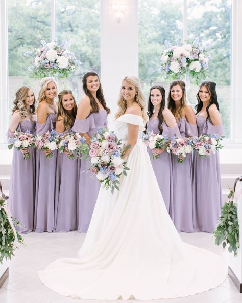 Wedding at the Bowden with lavender bridesmaid dresses. Mauve, white, light blue and blush bouquets. Savannah Peterson Photography Bridesmaid Dresses Garden, Bridesmaid Dresses Mauve, Light Purple Bridesmaid Dresses, Lilac Wedding Themes, Light Purple Wedding, Lavender Wedding Theme, Lilac Bridesmaid, Lavender Bridesmaid, Lavender Bridesmaid Dresses