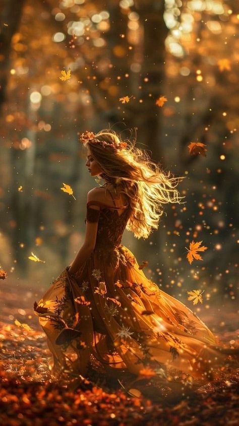 Whimsical Fall Aesthetic, Autumn Magic Witch, Autumn Fairy Aesthetic, Mabon Aesthetic, Fairytale Dress Aesthetic, Fall Goddess, Fall Fairies, Love Phone Wallpaper, Dramatic Character