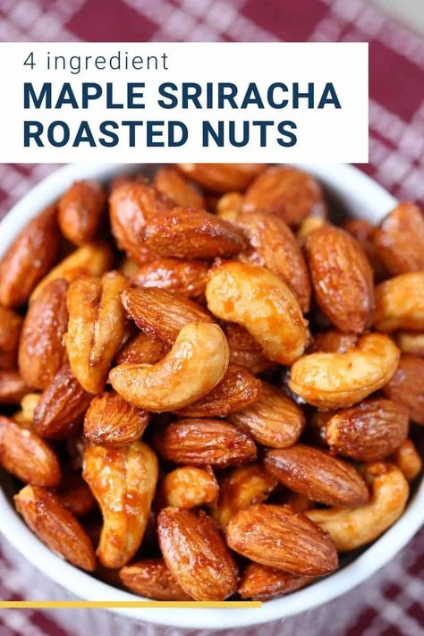 This easy recipe for roasted nuts is the perfect appetizer! Pair with beer or soda! #easyappetizer #gamedayfood #footballappetizer Maple Sriracha, Healthy Superbowl Snacks, Nuts Gift, Maple Cream, Roasted Nuts, Party Snack, Game Day Snacks, Cheese Appetizers, Roasted Almonds