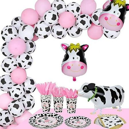 Balloon Birthday Decorations, Cow Print Balloons, Farm Baby Shower Theme, Kids Party Packs, Farm Party Decorations, Cow Birthday Parties, Farm Themed Party, Farm Animal Party, Farm Animals Birthday Party