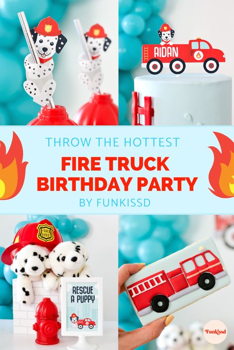 Truck Party Decorations, Fire Truck Birthday Party, Vintage Fire Truck, 3rd Birthday Party For Boy, Truck Theme Birthday, Fire Truck Birthday, Firetruck Birthday Party, Fire Truck Party, Firefighter Party