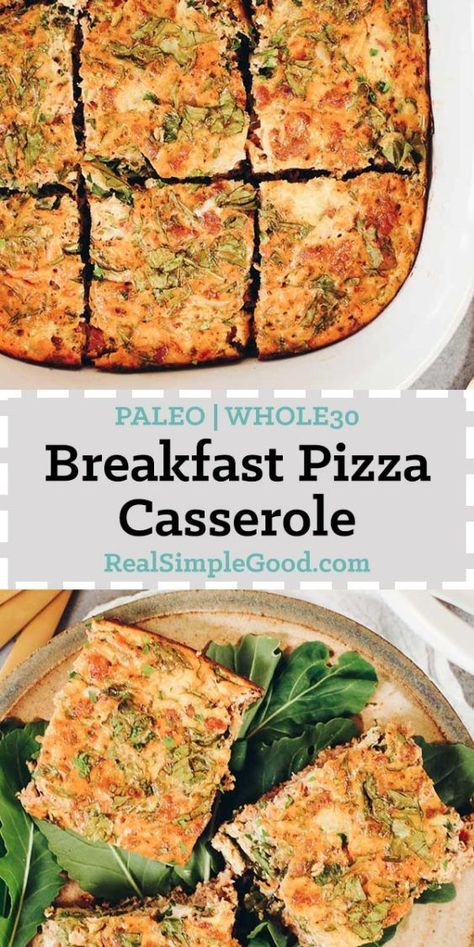 It's like leftover pizza, but healthier and an easy breakfast. Try our Whole30 and Paleo Breakfast Pizza Casserole for tasty pizza flavors in the morning! | realsimplegood.com Easy Whole30 Recipes, Paleo Breakfast Recipes, Tasty Pizza, Paleo Pizza, Leftover Pizza, Paleo Recipes Breakfast, Whole 30 Breakfast, Whole30 Keto, Pizza Flavors