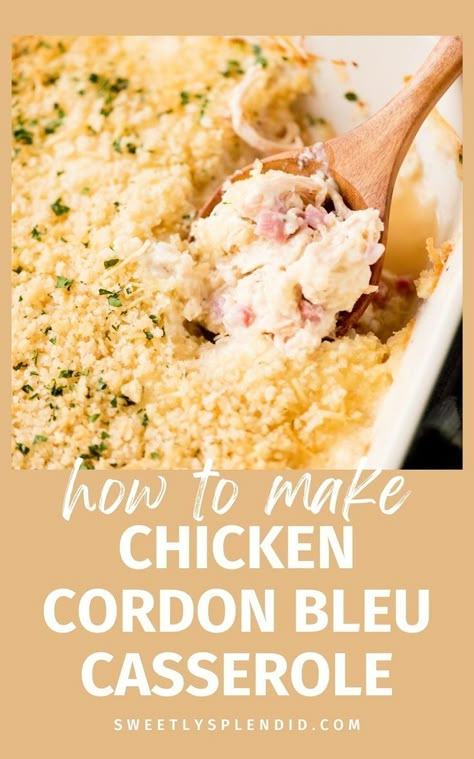 Discover the best Chicken Cordon Bleu Casserole! This easy recipe includes diced ham, a delicious parmesan dijon sauce, and a panko topping. Bake in the oven for a homemade meal that's perfect for freezing. Homemade Chicken Cordon Bleu, Diced Ham Recipes, Recipes With Diced Ham, Cordon Bleu Sauce, Chicken Cordon Bleu Sauce, Chicken Cordon Bleu Casserole Recipe, Ham Casserole Recipes, Easy Chicken Cordon Bleu, Creamy Dijon