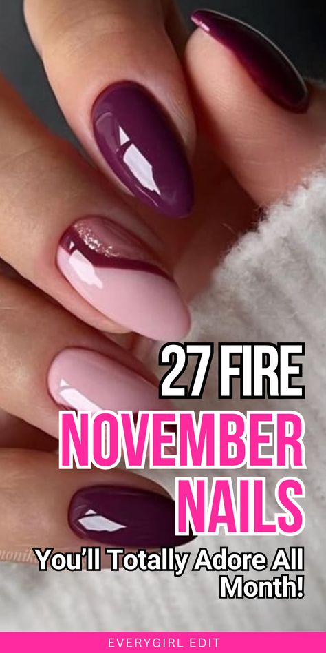 November nails, November nail designs, November nail art, November nail ideas, November nail inspo, November nails 2024, November nail designs 2024. November Nails Fall Design, November Nail Designs Fall, Nail Art Designs For November, Pretty November Nails, Nail Color November 2024, Nails 50 Year Old, 2024 November Nails, Mid November Nails, Plum Fall Nails Design