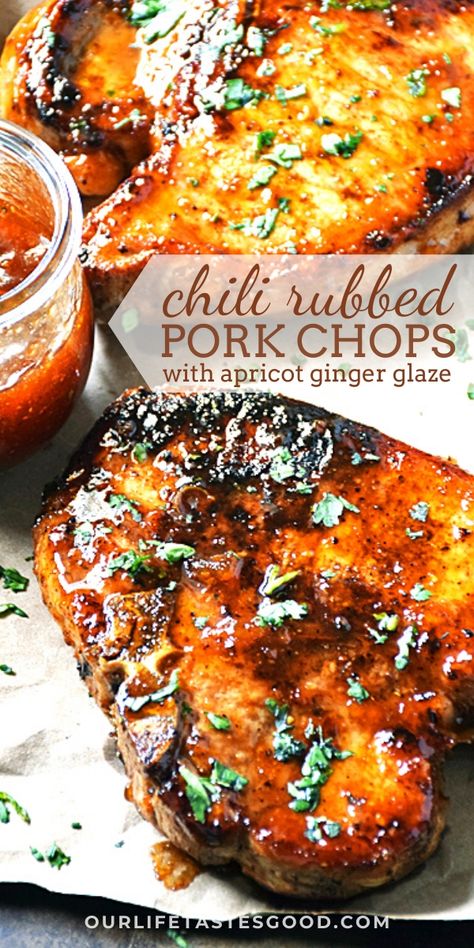 Apricot Pork, Bbq Foods, Ginger Glaze, Pork Chop Recipe, Pork Chop Recipes Baked, Sweet Glaze, Glazed Pork Chops, Pork Chop Dinner, Thanksgiving Menu Ideas