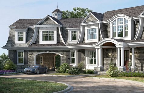 Costal House Exterior, Shingle House Exterior, Cedar Shingle Homes, Vacation House Plans, Gambrel Style, Shingle House, Farmhouse Floor Plans, Shingle Style Homes, Hampton House