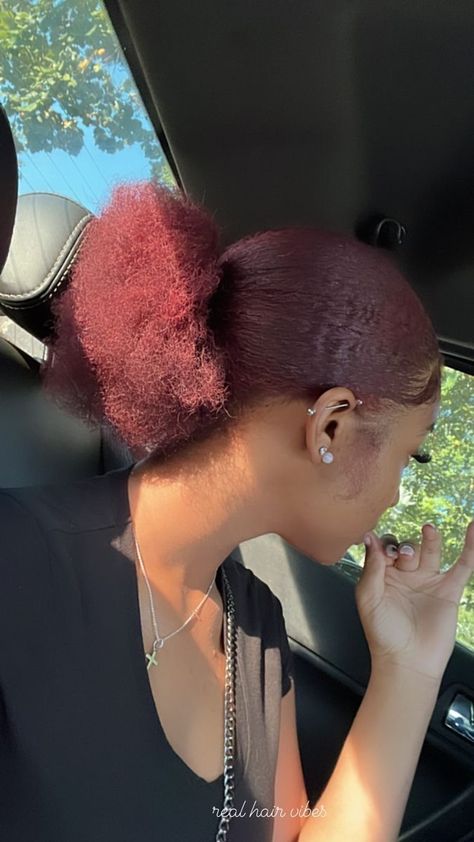 Burgundy Skunk Stripe Natural Hair, Dyed Hair Burgundy, Dyed Hair 4c, Hair Dye Burgundy, Afro Hair Dye, Hair Thread, Burgundy Hair Dye, Wine Red Hair, Girl Hair Colors