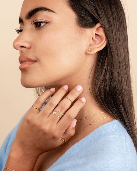 Stack up your A, B, Cs like... 1, 2, 3! Our favorite way to wear these dainty Initial Rings is to stack them. We highly recommend making these a permanent essential in your jewelry looks. Shop them in solid gold on katiedeanjewelry.com ✨ ⠀⠀⠀⠀⠀⠀⠀⠀⠀ P.s. ⠀⠀⠀⠀⠀⠀⠀⠀⠀ Sign up for our email list and get a special discount on your first order (including solid gold orders) + complimentary shipping! Initial Ring, Solid Gold, Initials, Gold, How To Wear