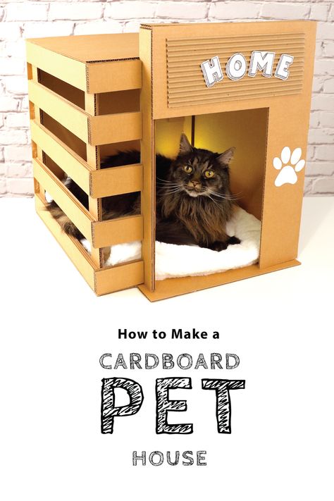 How to make a cat dog cardboard house Cardboard House For Cats Diy, Diy Cat Bed Cardboard, Diy Cat House Cardboard, Cardboard House For Cats, Cardboard Pet House, Climbing Frame Diy, Cat House Diy Cardboard, Cat Room Diy, Diy Bunny Toys