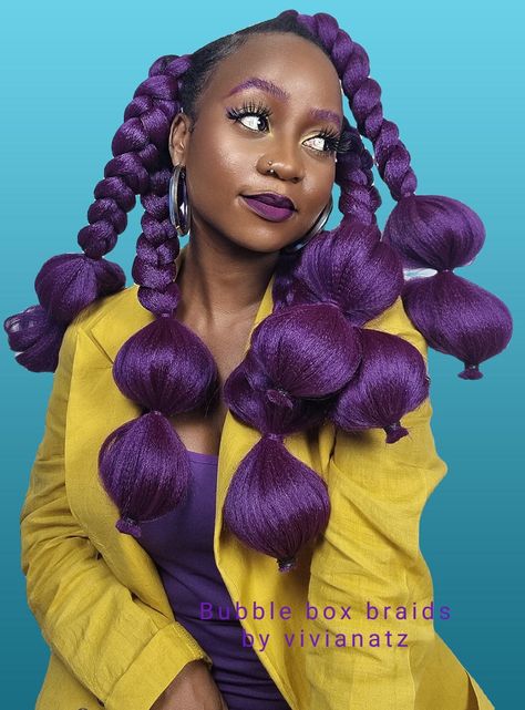 Pom Pom Braids, Bubble Box Braids, Bubble Braids On 4c Hair, Bubble Braid 4c Hair, Bubble Braids With Added Hair, Bubble Braid Bangs, Bubble Braids Colorful, Black Hair Bubble Braid, Afropunk Aesthetic