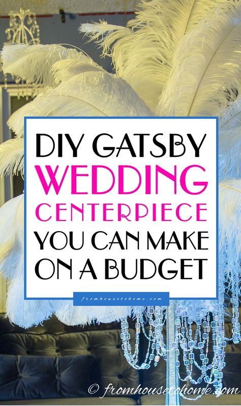 Gatsby Party Centerpieces Diy, Art Deco Centerpiece Ideas, Gatsby Centerpieces, Diy Ostrich Feather, Art Deco Wedding Centerpieces, Feather Centerpiece Wedding, Gatsby Wedding Decorations, Diy Centrepieces, Art Deco Centerpiece