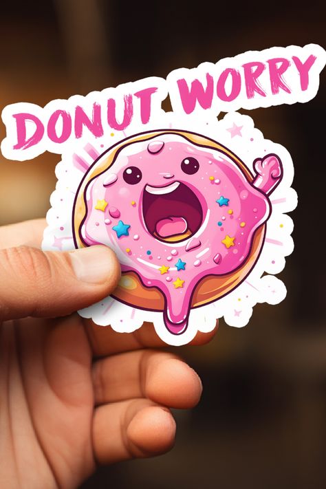 Indulge in the delightful world of donuts with the charming "Donut Worry" sticker. This whimsical sticker serves as a gentle reminder to embrace the sweetness of life and let go of unnecessary worries. Its vibrant colors and adorable design are sure to bring a smile to your face every time you see it. Stick it on your laptop, water bottle, or notebook, and let its positive energy uplift your spirits. Spread joy, positivity, and a dash of sugary happiness with the "Donut Worry" sticker. Donut Sticker, Donut Worry, Happy Stickers, A Gentle Reminder, Life Funny, Letter Logo Design, Sticker Cute, Stick It, Letter Logo