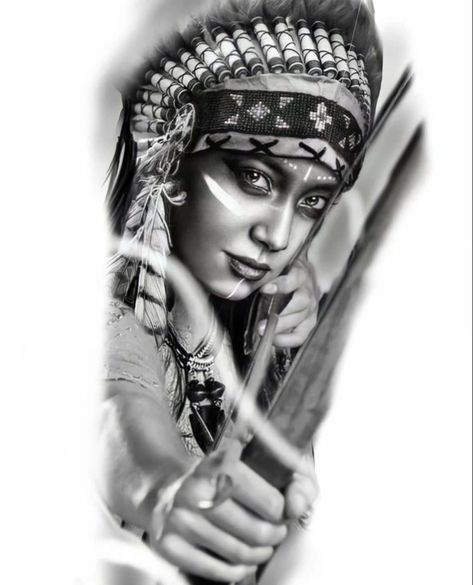 Indian Women Tattoo, Boog Tattoo, Indian Girl Tattoos, Native American Tattoo Designs, Indian Tattoo Design, Native American Drawing, Native American Tattoo, American Indian Tattoos, Native American Tattoos