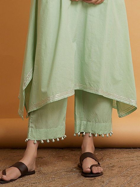 Pearls handmade design. #Fashiongirl #Dress #trouser #shalwar #trouserdesign #shalwardesign #pakistanidress #pakistanifashion #pakistanifunction #fashion Poncha Design, Trouser Pants Pattern, Stylish Pants Women, Women Trousers Design, Cotton Pants Women, Pista Green, Womens Pants Design, Simple Kurta Designs, Salwar Designs