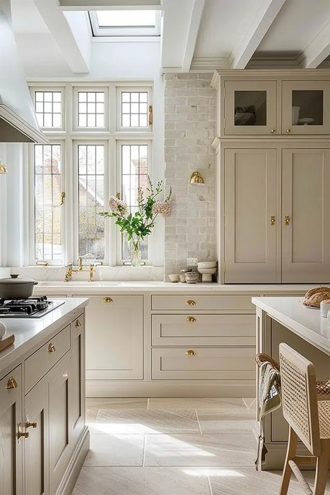 48 Neutral Kitchen Ideas to Fuel Your Inspiration - DecorWithEva Greige Kitchen, Taupe Kitchen, Kabinet Dapur, Space Light, Neutral Kitchen, Beige Kitchen, Home Luxury, Kitchen Farmhouse, Classic Kitchens