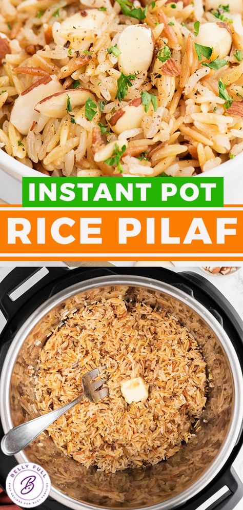 Instant Pot Rice Pilaf Recipe - Belly Full Instant Pot Rice Pilaf With Orzo, Insta Pot Rice Pilaf, Instapot Rice Pilaf, Instant Pot Rice Pilaf Recipes, Rice Pilaf Recipe Easy Instant Pot, Insta Pot Rice Recipes, Power Cooker Xl Recipes, Rice Pilaf Instant Pot, Instant Pot Rice Pilaf