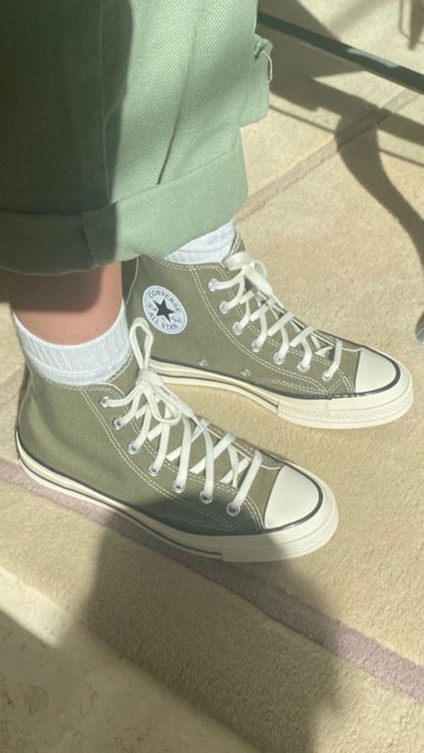 Summit Sage Converse, Green Custom Converse, Aesthetic Green Shoes, Sage Green Converse Aesthetic, Converse Green Shoes, Green Shoe Aesthetic, Best Converse Colors, How To Style Green Converse, Green Shoes Aesthetic