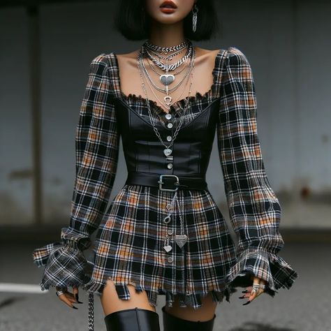 17 Edgy Outfit Ideas that Blend Grunge Edge with Feminine Flair - NeedleStar Upscale Grunge Outfits, Parisian Grunge Style, Retro Edgy Outfits, Cool Feminine Outfit, Feminine Punk Outfits, Chic Alternative Outfits, Vintage Alternative Fashion, Kpop Aesthetic Outfits, Feminine Grunge Outfits