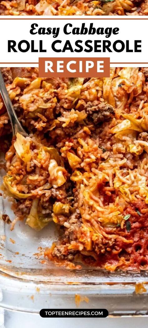 Easy Cabbage Roll Casserole Recipe - Top Recipes Easy Cabbage Roll Casserole, Lazy Cabbage Roll Casserole, Casserole With Rice, Lazy Cabbage Rolls, Rice For Dinner, Easy Cabbage Rolls, Cabbage Casserole Recipes, Cabbage Roll Casserole, Homemade Chinese Food