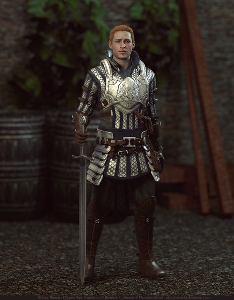 - Rendered in Blender Cycles 2.72 + Abobe Photoshop CS5 - Alistair model provided by \ Sword model provided by \ Wood barrel, plants, floor and wall textures © Nobiax - Alistair Theirin from D... Grey Warden Armor, Alistair Therin, Dragon Age Alistair, Alistair Theirin, Dragon Age Characters, Wood Barrel, Vampire Masquerade, Grey Warden, Dragon Age 3