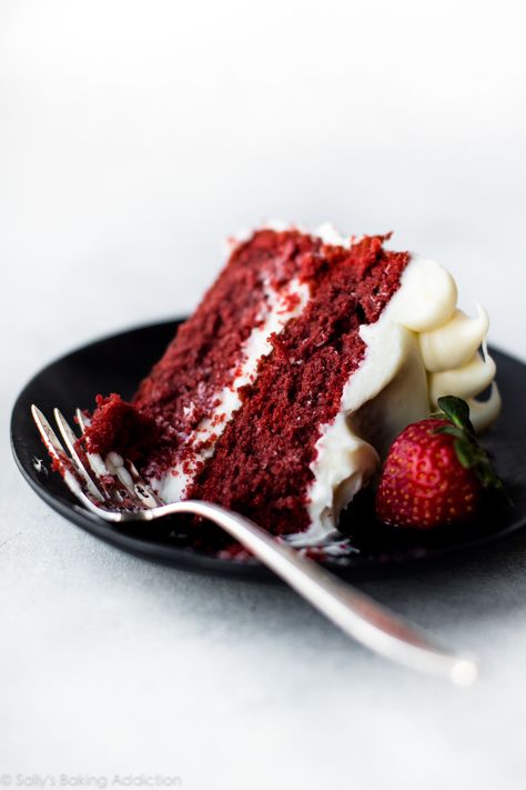 Red Velvet Layer Cake with Cream Cheese Frosting - Sallys Baking Addiction Best Red Velvet Cake, Cake Flour Substitute, Bolo Red Velvet, Velvet Cake Recipes, Red Velvet Cake Recipe, Sally's Baking, Cake With Cream Cheese Frosting, With Cream Cheese Frosting, Cake With Cream Cheese