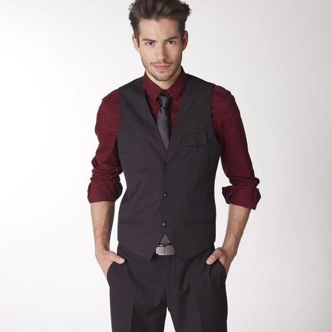 Maroon Shirt Outfit Men Formal, Black Vest Outfit Men, Classy Suits Men, Maroon Shirt Outfit, Vest Men Outfit, Black Vest Outfit, Vest Outfits Men, Mens Black Vest, Mens Vest Fashion