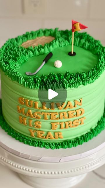 Dominique (Nika) Spencer, A Whisk Worth Tasting LLC on Instagram: "⛳️ My most popular theme for cakes this Fall is actually golf! Happy first birthday Sullivan!  Products used: 💚 Buttercream grass piped with Ateco 234 💚 @satin.ice fondant green, gold ball, club and flag 💚 I use @americolor gel coloring, leaf green 💚 Letter stampers linked in Amazon shop   Follow for more cake inspo & decorating tips! * * * * * * * * #cakeartist #cakemaker #golfcake #golfparty #cakesofinstagram #firstbirthdaycake #cakedesign #customcakes #cakesofinstagram #cakedecorator #selftaughtbaker #bakersgonnabake #homebaker #caketips #cakery #cakeart #cakeinspo #phillybaker" Golf Ball Cake, Golf Birthday Cakes, Satin Ice Fondant, Golf Cake, Golf Diy, Bakers Gonna Bake, Happy First Birthday, Golf Party, Golf Birthday